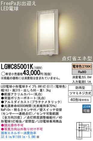 Panasonic LED ƥꥢȥɥ LGWC85001K ᥤ̿