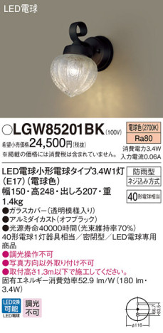 Panasonic LED ƥꥢȥɥ LGW85201BK ᥤ̿