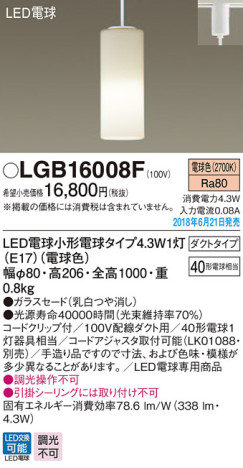Panasonic ڥȥ饤 LGB16008F ᥤ̿