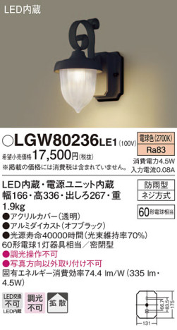 Panasonic ƥꥢ饤 LGW80236LE1 ᥤ̿