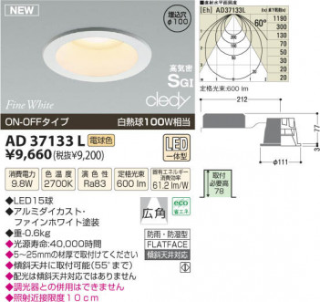 �������߾��� KOIZUMI LED�ⵤ̩SG��������饤��  AD37133L ���β���