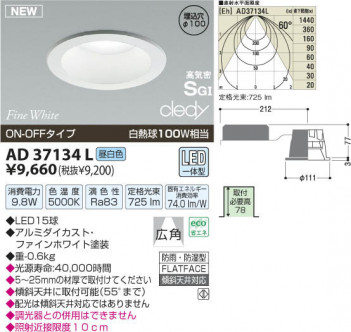 �������߾��� KOIZUMI LED�ⵤ̩SG��������饤��  AD37134L ���β���
