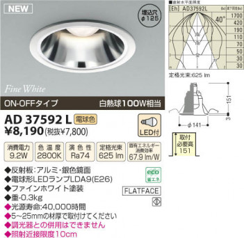 �������߾��� KOIZUMI LED������饤��  AD37592L ���β���