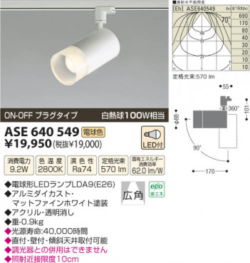 ߾ KOIZUMI LEDݥåȥ饤ȡʥץ饰 ASE640549 β