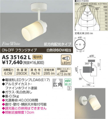 �������߾��� KOIZUMI LED���ݥåȥ饤�ȡʥե�󥸡� AS35162L ���β���