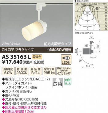 �������߾��� KOIZUMI LED���ݥåȥ饤�ȡʥץ饰�� AS35163L ���β���