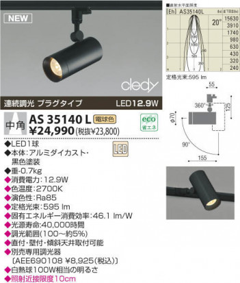 KOIZUMI LED���ݥåȥ饤�ȡʥץ饰�� AS35140L