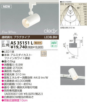 KOIZUMI LED���ݥåȥ饤�ȡʥץ饰�� AS35151L