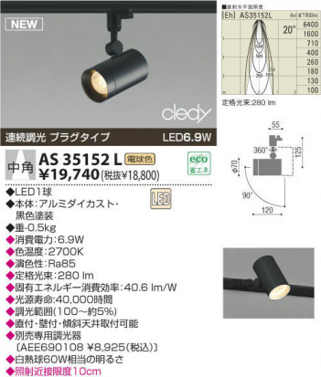 KOIZUMI LED���ݥåȥ饤�ȡʥץ饰�� AS35152L
