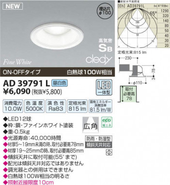 �������߾��� KOIZUMI LED�ⵤ̩������饤�� AD39791L