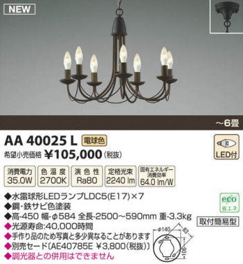 �������߾��� KOIZUMI LED�����ǥꥢ AA40025L ���β���