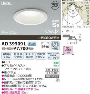 �������߾��� KOIZUMI LED�ⵤ̩������饤�� AD39309L ���β���
