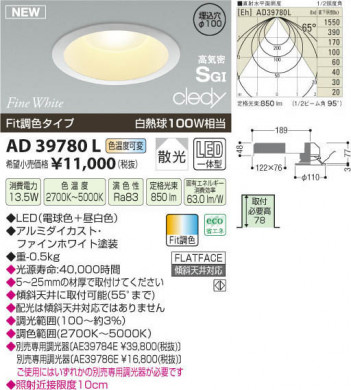 �������߾��� KOIZUMI LED�ⵤ̩SG��������饤��  AD39780L ���β���