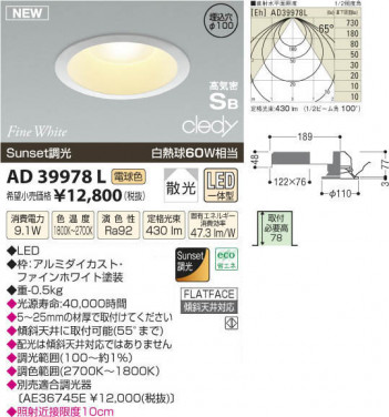 �������߾��� KOIZUMI LED�ⵤ̩������饤�� AD39978L ���β���