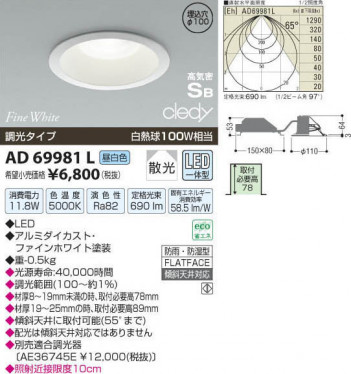 �������߾��� KOIZUMI LED�ⵤ̩������饤�� AD69981L ���β���