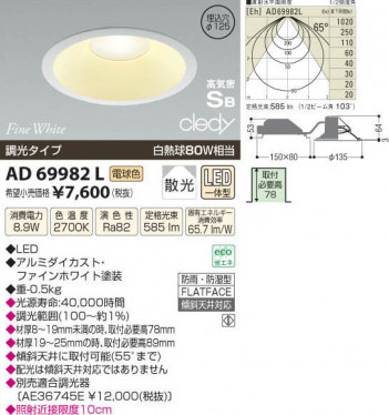 �������߾��� KOIZUMI LED�ⵤ̩������饤�� AD69982L ���β���