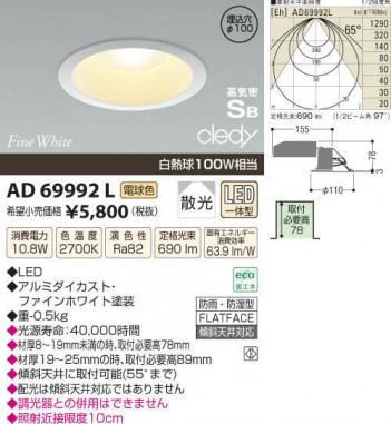 �������߾��� KOIZUMI LED�ⵤ̩������饤�� AD69992L ���β���