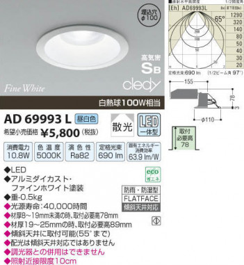 �������߾��� KOIZUMI LED�ⵤ̩������饤�� AD69993L ���β���