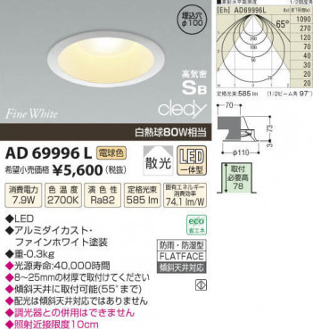 �������߾��� KOIZUMI LED�ⵤ̩������饤�� AD69996L ���β���