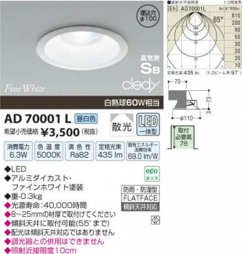 �������߾��� KOIZUMI LED�ⵤ̩������饤�� AD70001L ���β���