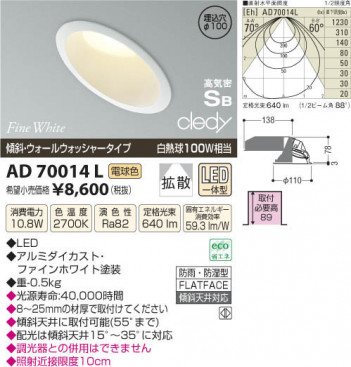�������߾��� KOIZUMI LED�ⵤ̩������饤�� AD70014L ���β���