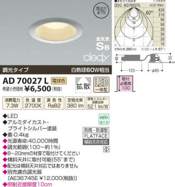 �������߾��� KOIZUMI LED�ⵤ̩������饤�� AD70027L ���β���