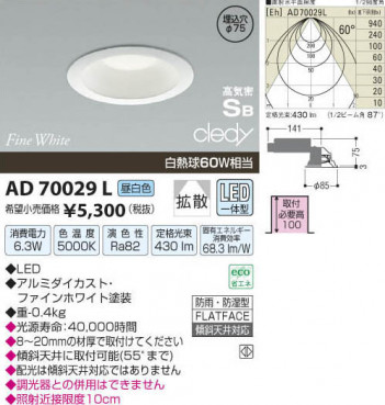 �������߾��� KOIZUMI LED�ⵤ̩������饤�� AD70029L ���β���