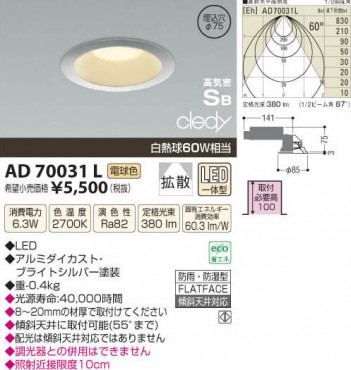 �������߾��� KOIZUMI LED�ⵤ̩������饤�� AD70031L ���β���