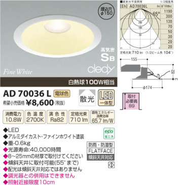 �������߾��� KOIZUMI LED�ⵤ̩������饤�� AD70036L ���β���