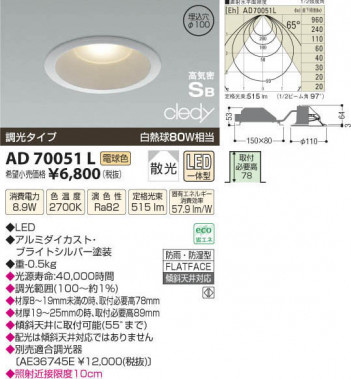 �������߾��� KOIZUMI LED�ⵤ̩������饤�� AD70051L ���β���