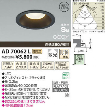 �������߾��� KOIZUMI LED�ⵤ̩������饤�� AD70062L ���β���