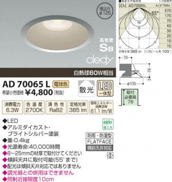 �������߾��� KOIZUMI LED�ⵤ̩������饤�� AD70065L ���β���