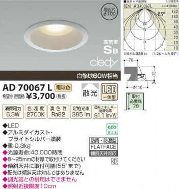 �������߾��� KOIZUMI LED�ⵤ̩������饤�� AD70067L ���β���