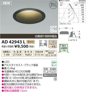 �������߾��� KOIZUMI �ⵤ̩������饤�� LED AD42943L ���β���