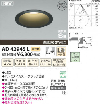 �������߾��� KOIZUMI �ⵤ̩������饤�� LED AD42945L ���β���