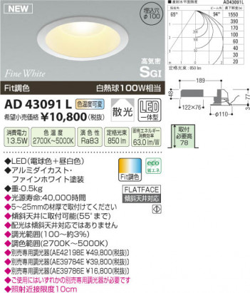 �������߾��� KOIZUMI �ⵤ̩������饤�� LED AD43091L ���β���