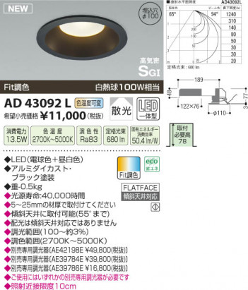�������߾��� KOIZUMI �ⵤ̩������饤�� LED AD43092L ���β���