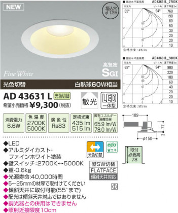 �������߾��� KOIZUMI �ⵤ̩������饤�� LED AD43631L ���β���