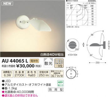 �������߾��� KOIZUMI �����ȥɥ����ݥåȥ饤�� LED AU44065L ���β���