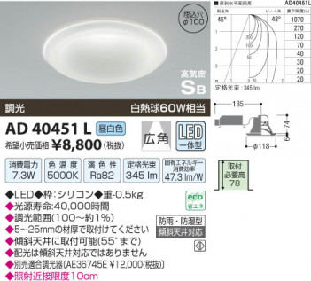 �������߾��� KOIZUMI �ⵤ̩������饤�� LED AD40451L ���β���