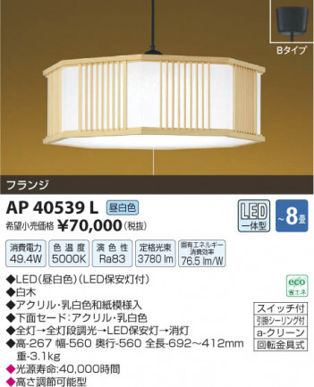 �������߾��� KOIZUMI �����ڥ����� LED AP40539L ���β���