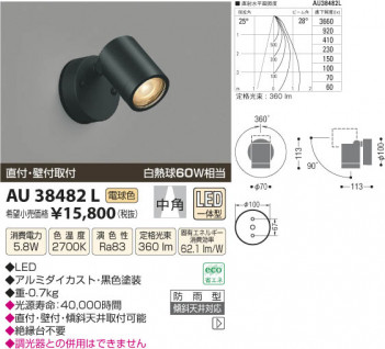 �������߾��� KOIZUMI �����ȥɥ����ݥåȥ饤�� LED AU38482L ���β���