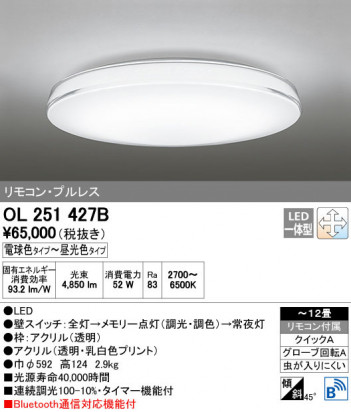 ODELIC �����ǥ�å� ������󥰥饤�� OL251427B ñ�ʲ���