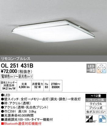 ODELIC �����ǥ�å� ������󥰥饤�� OL251431B ñ�ʲ���