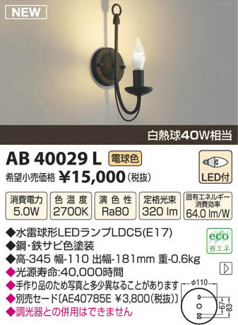 �������߾��� KOIZUMI LED�֥饱�å� AB40029L ���β���