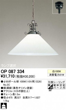 ODELIC �����ǥ�å� OP087334 OP087334 �ڥ����ȥ饤�� ��Ǯ�� ��95�ܡ���� ���饷�å������쥬���|�ʥ����롦����ȥ꡼ �ѥ֥�å� �ڥ����ȥ饤�� ������ ��Ǯ�� 100W