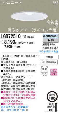 Panasonic LED ������饤�� LGB72510LG1 �ᥤ��̿�