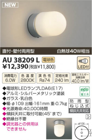 �������߾��� KOIZUMI LED�ɱ����֥饱�å� AU38209L ���β���