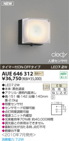 �������߾��� KOIZUMI LED�ɱ����֥饱�å� AUE646312 �����ȥɥ��饤�� LED���ŵ忧�����ס� LED���� koizumi aue646312