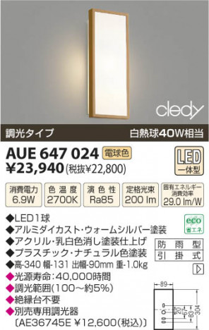 �������߾��� KOIZUMI LED�ɱ����֥饱�å� AUE647024 ���β���